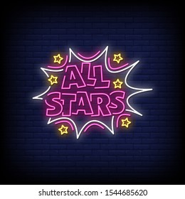 All Stars Neon Signs Style Text Vector