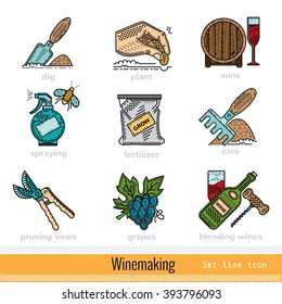 All Steps of Wine making Outline Color Web Icons