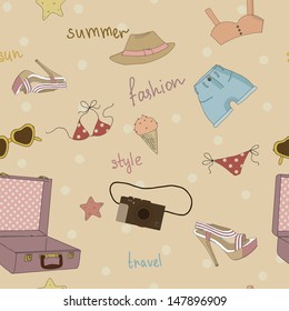All for the summer holidays. Seamless summer pattern with various elements necessary for a summer holiday. Enjoy your summer vacation! eps 10