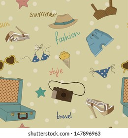All for the summer holidays. Seamless summer pattern with various elements necessary for a summer holiday. Enjoy your summer vacation! eps 10