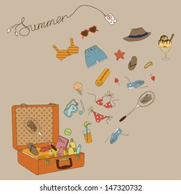 All for the summer holidays. Suitcase with things and every little thing. Enjoy your summer vacation!
