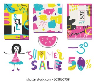 All for Summer sale. Vector set of creative elements and typo for your design.
