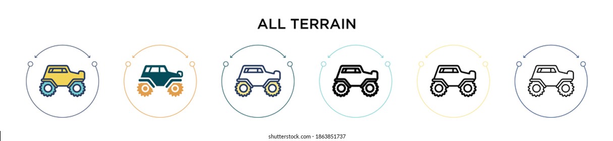 All Terrain Icon In Filled, Thin Line, Outline And Stroke Style. Vector Illustration Of Two Colored And Black All Terrain Vector Icons Designs Can Be Used For Mobile, Ui, Web