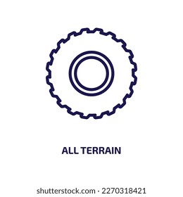 all terrain icon from transportation collection. Thin linear all terrain, terrain, extreme outline icon isolated on white background. Line vector all terrain sign, symbol for web and mobile