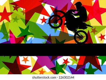 All terrain sport motorbike rider illustration colorful star line background vector
