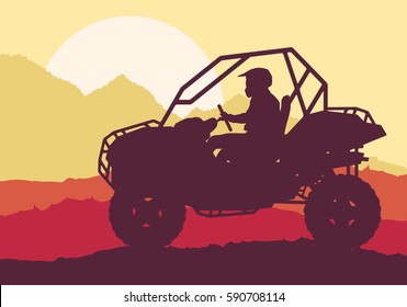 All terrain vehicle driver landscape outdoor activity vector background