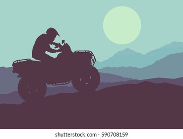 All terrain vehicle driver landscape outdoor activity vector background