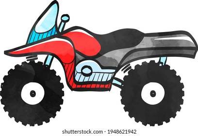 All terrain vehicle icon in color drawing. Rally offroad desert extreme sport outdoor