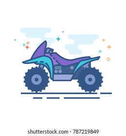 All Terrain Vehicle Icon In Outlined Flat Color Style. Vector Illustration.