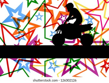 All terrain vehicle quad motorbike rider illustration colorful star line background vector