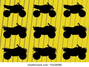 All terrain vehicle quad motorbikes illustration collection background vector