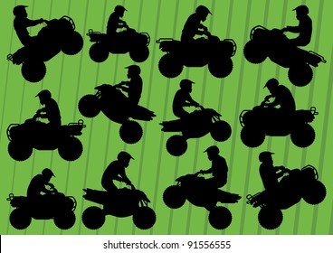 All terrain vehicle quad motorbikes riders illustration collection background vector