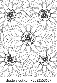 All these designs are hand-drawn and unique 
Flower Beautiful black and white illustration for adult coloring book,
This is a printable Beautiful Zentangle Coloring page for KDP Interior, POD products