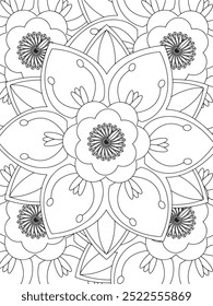 All these designs are hand-drawn and unique 
Flower Beautiful black and white illustration for adult coloring book,
This is a printable Beautiful Zentangle Coloring page for KDP Interior, POD products