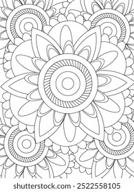 All these designs are hand-drawn and unique 
Flower Beautiful black and white illustration for adult coloring book,
This is a printable Beautiful Zentangle Coloring page for KDP Interior, POD products