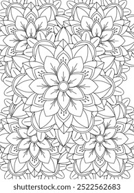 Todos estos diseños son hechos a mano y únicos 
Flor Hermosa ilustración en blanco y negro para el libro de colorear para adultos,
Esta es una página para colorear Zentangle hermosa para imprimir para KDP Interior, productos POD