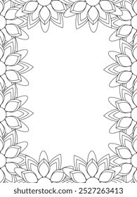 All these designs are hand-drawn and unique 
Flower Border Beautiful black and white illustration for adult coloring book,
This is a printable Beautiful Zentangle Coloring page for KDP Interior, POD p