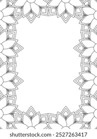 All these designs are hand-drawn and unique 
Flower Border Beautiful black and white illustration for adult coloring book,
This is a printable Beautiful Zentangle Coloring page for KDP Interior, POD p