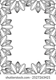 All these designs are hand-drawn and unique 
Flower Border Beautiful black and white illustration for adult coloring book,
This is a printable Beautiful Zentangle Coloring page for KDP Interior, POD p