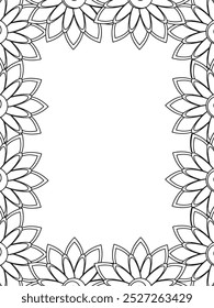 All these designs are hand-drawn and unique 
Flower Border Beautiful black and white illustration for adult coloring book,
This is a printable Beautiful Zentangle Coloring page for KDP Interior, POD p