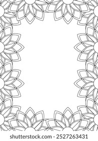 All these designs are hand-drawn and unique 
Flower Border Beautiful black and white illustration for adult coloring book,
This is a printable Beautiful Zentangle Coloring page for KDP Interior, POD p