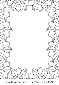 All these designs are hand-drawn and unique 
Flower Border Beautiful black and white illustration for adult coloring book,
This is a printable Beautiful Zentangle Coloring page for KDP Interior, POD p