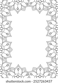 All these designs are hand-drawn and unique 
Flower Border Beautiful black and white illustration for adult coloring book,
This is a printable Beautiful Zentangle Coloring page for KDP Interior, POD p