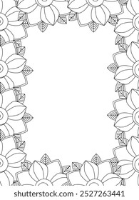 All these designs are hand-drawn and unique 
Flower Border Beautiful black and white illustration for adult coloring book,
This is a printable Beautiful Zentangle Coloring page for KDP Interior, POD p