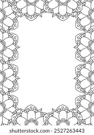 All these designs are hand-drawn and unique 
Flower Border Beautiful black and white illustration for adult coloring book,
This is a printable Beautiful Zentangle Coloring page for KDP Interior, POD p