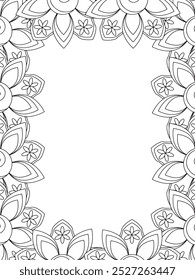 All these designs are hand-drawn and unique 
Flower Border Beautiful black and white illustration for adult coloring book,
This is a printable Beautiful Zentangle Coloring page for KDP Interior, POD p