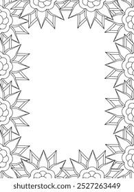 All these designs are hand-drawn and unique 
Flower Border Beautiful black and white illustration for adult coloring book,
This is a printable Beautiful Zentangle Coloring page for KDP Interior, POD p