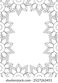 All these designs are hand-drawn and unique 
Flower Border Beautiful black and white illustration for adult coloring book,
This is a printable Beautiful Zentangle Coloring page for KDP Interior, POD p