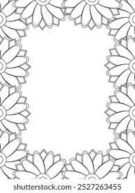 All these designs are hand-drawn and unique 
Flower Border Beautiful black and white illustration for adult coloring book,
This is a printable Beautiful Zentangle Coloring page for KDP Interior, POD p