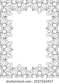 All these designs are hand-drawn and unique 
Flower Border Beautiful black and white illustration for adult coloring book,
This is a printable Beautiful Zentangle Coloring page for KDP Interior, POD p