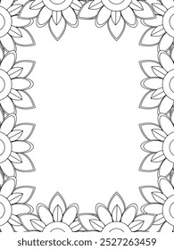 All these designs are hand-drawn and unique 
Flower Border Beautiful black and white illustration for adult coloring book,
This is a printable Beautiful Zentangle Coloring page for KDP Interior, POD p