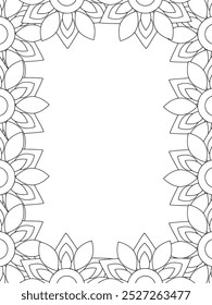 All these designs are hand-drawn and unique 
Flower Border Beautiful black and white illustration for adult coloring book,
This is a printable Beautiful Zentangle Coloring page for KDP Interior, POD p