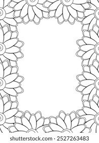 All these designs are hand-drawn and unique 
Flower Border Beautiful black and white illustration for adult coloring book,
This is a printable Beautiful Zentangle Coloring page for KDP Interior, POD p