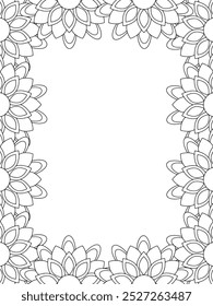 All these designs are hand-drawn and unique 
Flower Border Beautiful black and white illustration for adult coloring book,
This is a printable Beautiful Zentangle Coloring page for KDP Interior, POD p