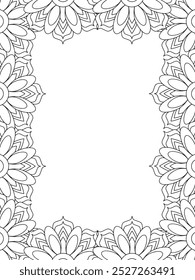 All these designs are hand-drawn and unique 
Flower Border Beautiful black and white illustration for adult coloring book,
This is a printable Beautiful Zentangle Coloring page for KDP Interior, POD p