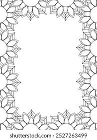 All these designs are hand-drawn and unique 
Flower Border Beautiful black and white illustration for adult coloring book,
This is a printable Beautiful Zentangle Coloring page for KDP Interior, POD p