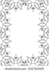 All these designs are hand-drawn and unique 
Flower Border Beautiful black and white illustration for adult coloring book,
This is a printable Beautiful Zentangle Coloring page for KDP Interior, POD p