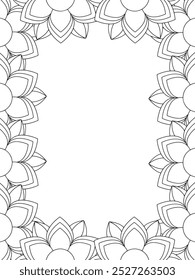 All these designs are hand-drawn and unique 
Flower Border Beautiful black and white illustration for adult coloring book,
This is a printable Beautiful Zentangle Coloring page for KDP Interior, POD p