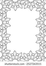 All these designs are hand-drawn and unique 
Flower Border Beautiful black and white illustration for adult coloring book,
This is a printable Beautiful Zentangle Coloring page for KDP Interior, POD p