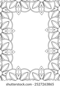 All these designs are hand-drawn and unique 
Flower Border Beautiful black and white illustration for adult coloring book,
This is a printable Beautiful Zentangle Coloring page for KDP Interior, POD p