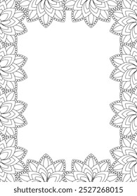 All these designs are hand-drawn and unique 
Flower Border Beautiful black and white illustration for adult coloring book,
This is a printable Beautiful Zentangle Coloring page for KDP Interior, POD p