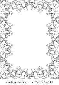 All these designs are hand-drawn and unique 
Flower Border Beautiful black and white illustration for adult coloring book,
This is a printable Beautiful Zentangle Coloring page for KDP Interior, POD p