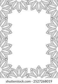 All these designs are hand-drawn and unique 
Flower Border Beautiful black and white illustration for adult coloring book,
This is a printable Beautiful Zentangle Coloring page for KDP Interior, POD p