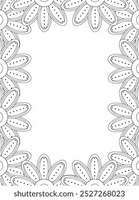 All these designs are hand-drawn and unique 
Flower Border Beautiful black and white illustration for adult coloring book,
This is a printable Beautiful Zentangle Coloring page for KDP Interior, POD p