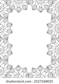 All these designs are hand-drawn and unique 
Flower Border Beautiful black and white illustration for adult coloring book,
This is a printable Beautiful Zentangle Coloring page for KDP Interior, POD p