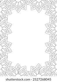 All these designs are hand-drawn and unique 
Flower Border Beautiful black and white illustration for adult coloring book,
This is a printable Beautiful Zentangle Coloring page for KDP Interior, POD p